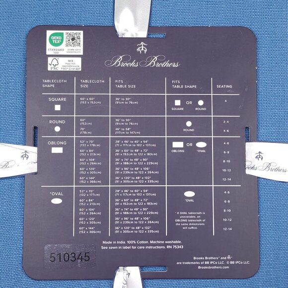 Brooks Brothers Oblong Tablecloth & Napkins Set 60"x104" 18"x18" Napkins Blue - Picture 7 of 13